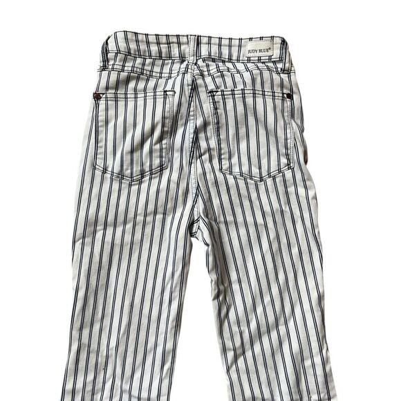 Judy Blue High Waist Pin Stripe Super Flare Stretch Jeans Designer White Blue 25 - Picture 8 of 9